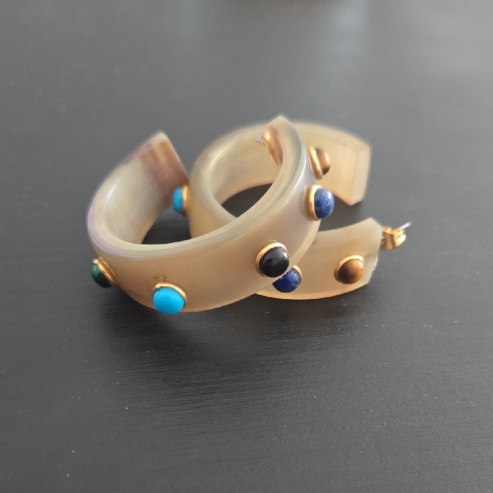 Bone Hoop Earrings with Colorful Stones